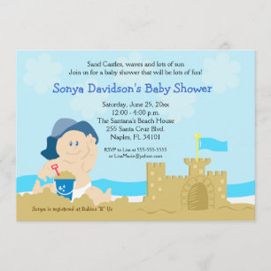 Beach Baby Sand Castle Boy Shower 5x7 Inbjudningar