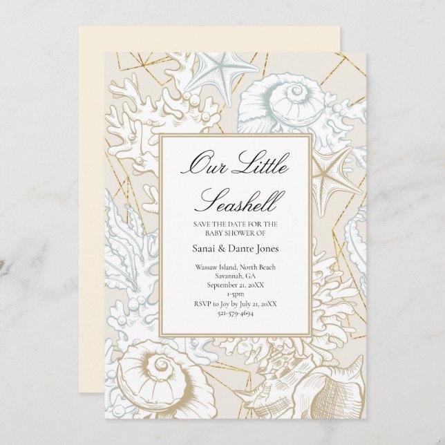 Beach Baby Shower Seashell Nautical Ocean Spara Datumet (Fram/baksida)