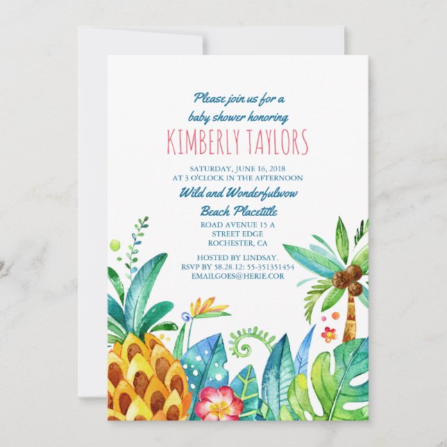 Beach Baby Shower Tropical Pineapple Handflatan Inbjudningar (Framsida)