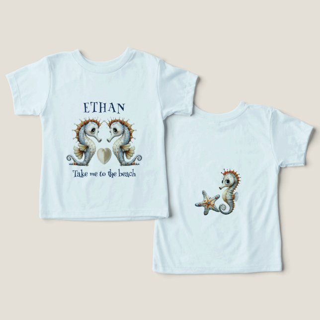 Beach Baby Sjöhäst Anpassad T Shirt (Design fram och bak)