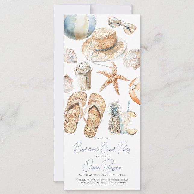 Beach Bachelorette Party Watercolor Inbjudningar (Framsida)