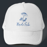 Beach Bachelorette weekend coastal Keps<br><div class="desc">Bachelorette weekend bride tribe hat,  featuring hand drawn beach chairs and umbrella. Easy to change for any party.</div>