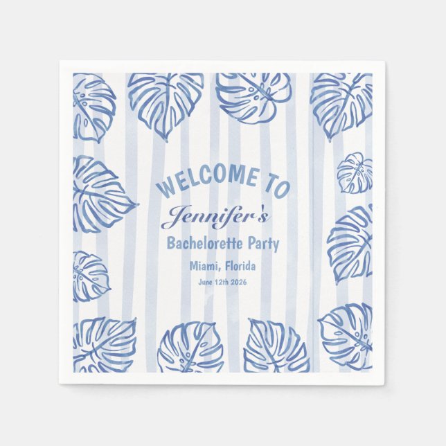 Beach BACHELORETTE Whimsical Blue palm leaves Pappersservett (Framsidan)