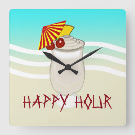 Beach Bar Happy Hour Piña Colada Fyrkantig Klocka