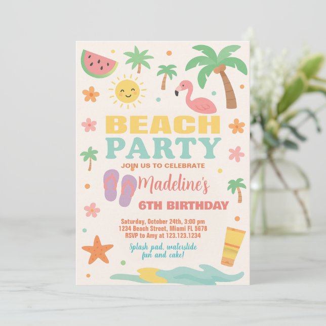 Beach Bash Birthday-inbjudan och dekoration för ba Inbjudningar (Stående Fram)
