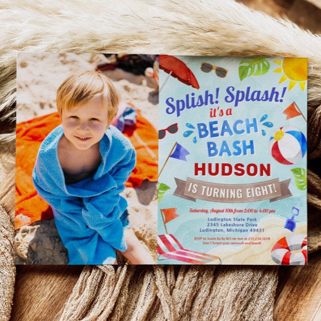 Beach Bash Summer Boy Birthday Photo Inbjudningar (Beach Bash Summer Boy Birthday Photo Invitation)