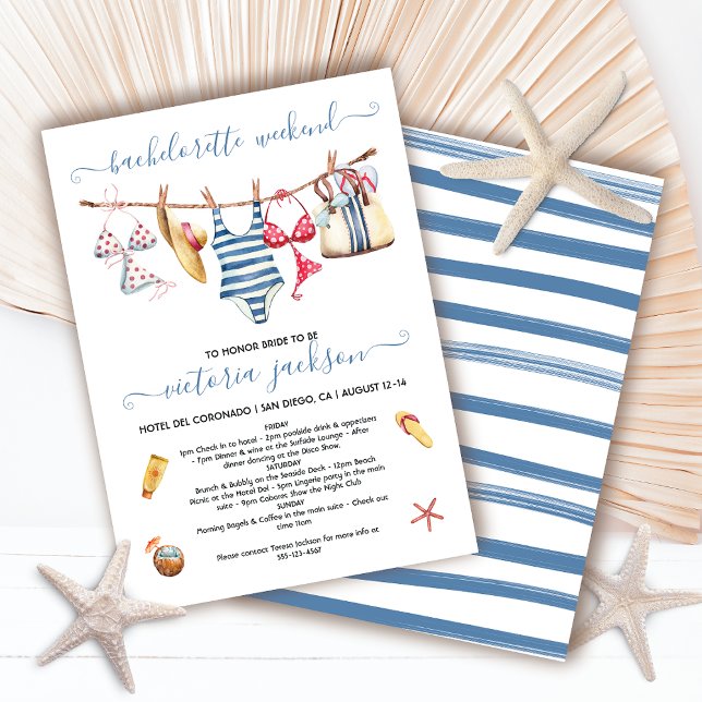 Beach Bassäng Bachelorette Helg Clothesline Invita Inbjudningar (Skapare uppladdad)