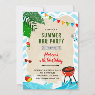 Beach bassäng bbq födelsedagsfest inbjudan