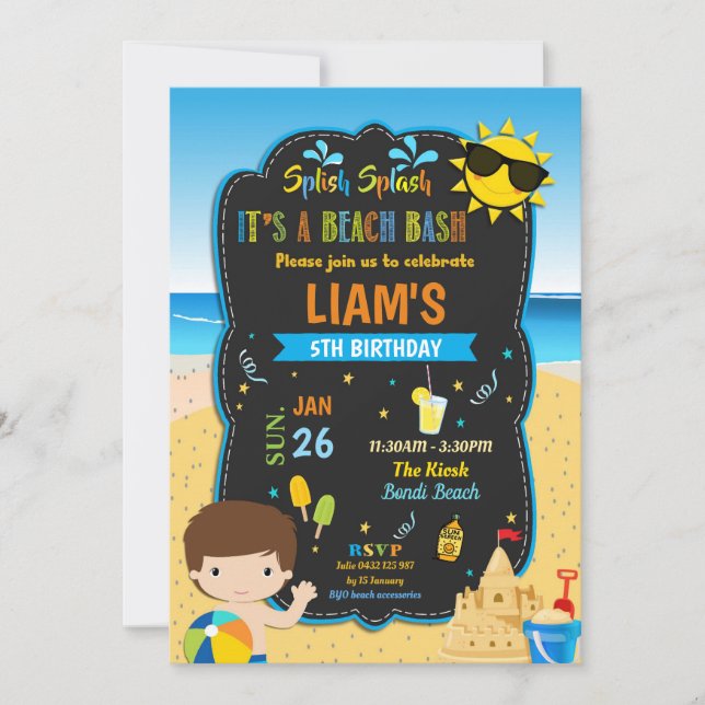 Beach Bassäng Födelsedagsfest Boys, sommar Inbjudningar (Framsida)