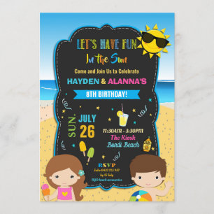 Beach Bassäng Födelsedagsfest Twillingars Syskon B Inbjudningar