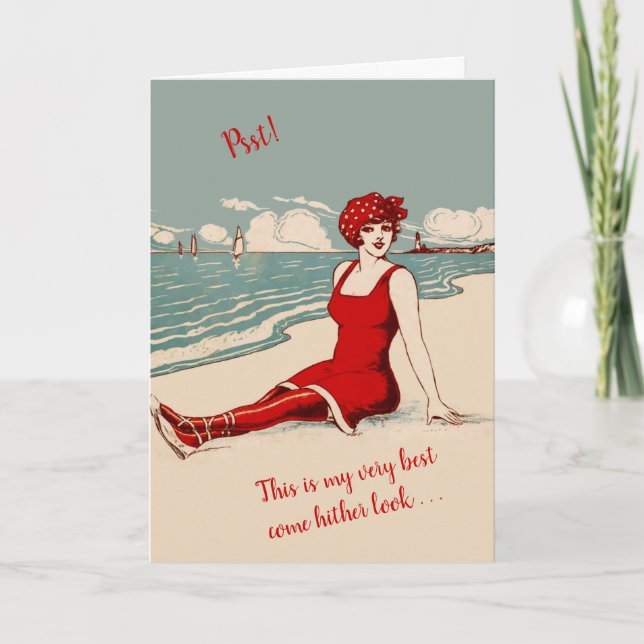 Beach Beauty Humor Kom Hither Valentine Kort (Framsida)