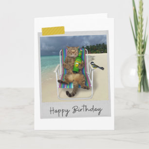 Beach Beer Cat Funny Birthday Card Kort