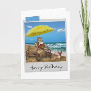 Beach Beer Cat Funny Birthday Card Kort