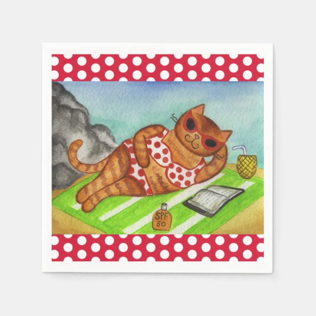 Beach Bikini Cat Party Picnic Napkins Pappersservett (Framsidan)