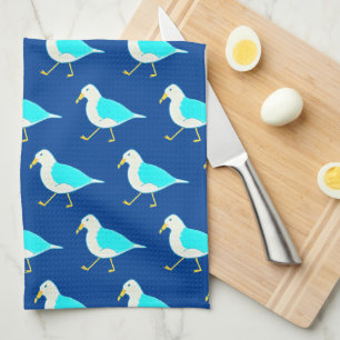 Beach Bird Art Blue Fiskmås Kökshandduk
