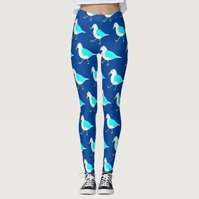 Beach Bird Art Blue Fiskmås Leggings (Framsida)