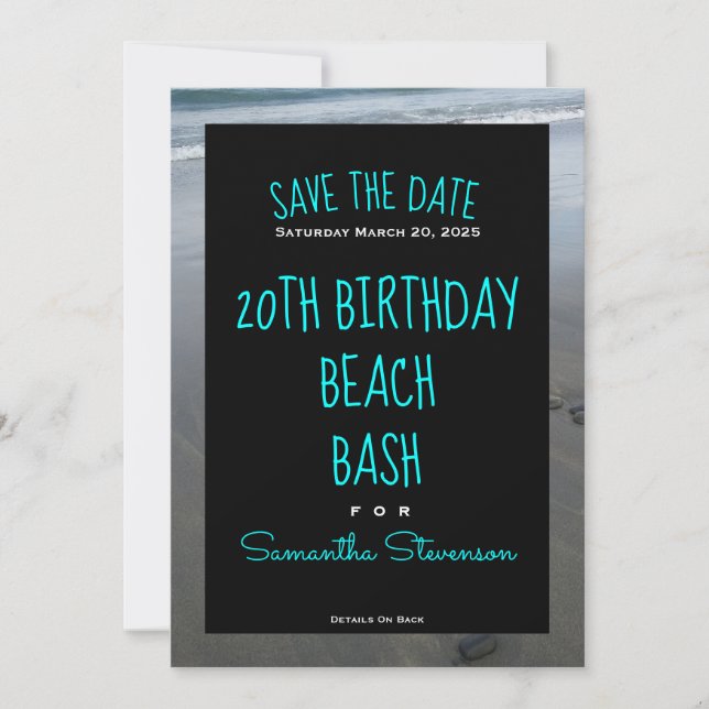 Beach Birthday Bash any year any Namn bjudande in Spara Datumet (Framsida)
