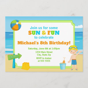 Beach Birthday Beach Party Boy Inbjudningar