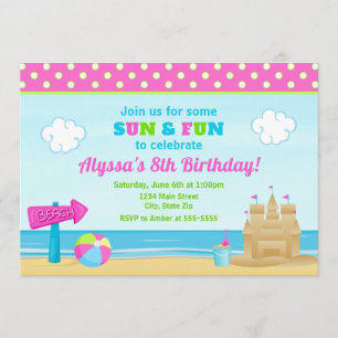 Beach Birthday bjudande Beach Party Girl Inbjudningar