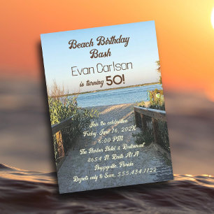 Beach Birthday Boardpromenand Sand Unisex Party Inbjudningar