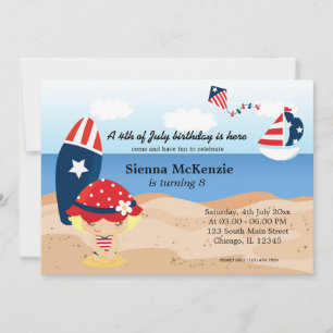 Beach Birthday Independence day party Inbjudningar