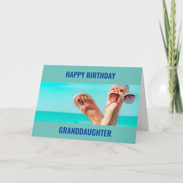 ***BEACH BIRTHDAY ÖNSKEMÅL** "GRANDDAUGHTER"-KORT KORT (Framsida)