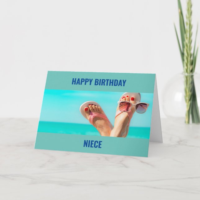 ***BEACH BIRTHDAY ÖNSKEMÅL** "NIECE-KORT" KORT (Framsida)