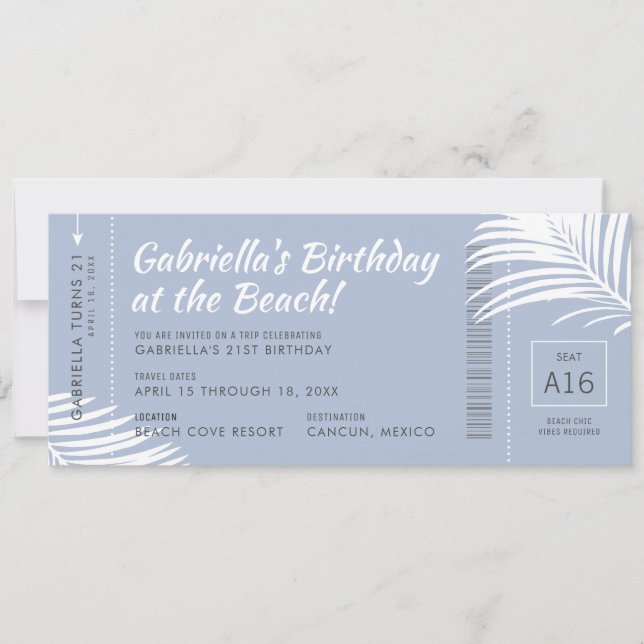 Beach Birthday Resa Boarding Pass Biljett Teal Inbjudningar (Framsida)