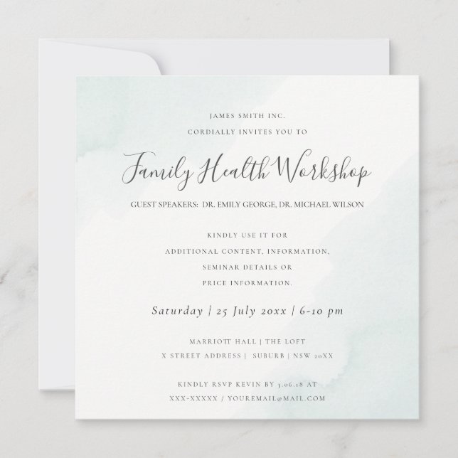 BEACH BLÅ AKVARELL PENSELSTRYK VERKSTADSEVENT INBJUDNINGAR (Framsida)