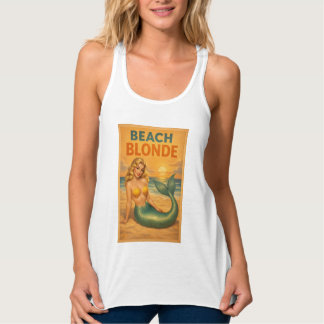 Beach Blonde Pin-Up Mermaid - Retro Coastal Life Linne Med Racerback
