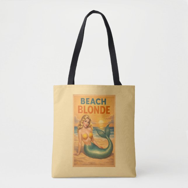 Beach Blonde Pin-Up Mermaid - Yellow Retro Coastal Tygkasse (Framsida)