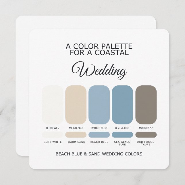 Beach Blue and Sand Wedding Color Palette Card Inbjudningar (Fram/baksida)