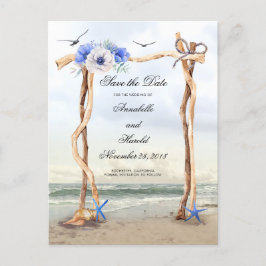 Beach Blue Blommor Spara Datum Meddelande Vykort