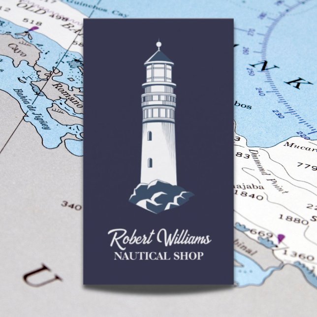 Beach Blue Boating Nautical Lighthouthouse Visitkort (Coastal Beach Blue Boating Nautical Lighthouse Business Card)