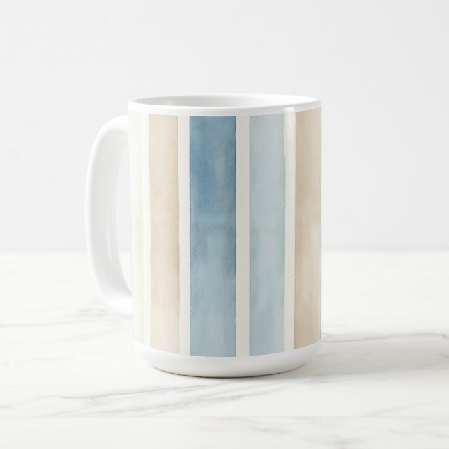 Beach Blue Cream Stripes Kaffemugg (Framsida vänster)