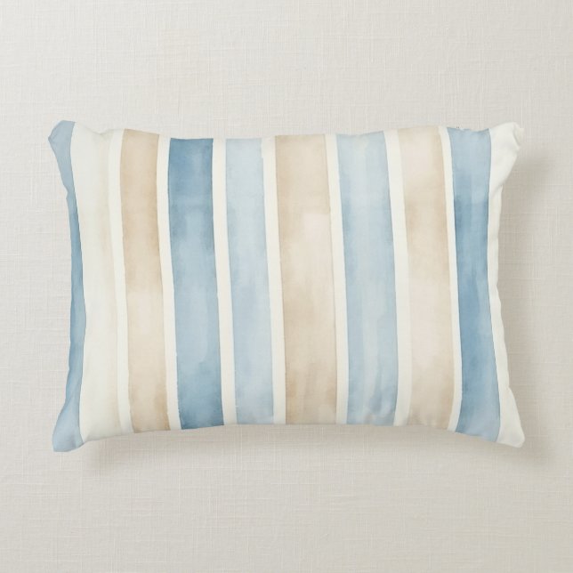 Beach Blue Cream Stripes Prydnadskudde (Framsidan)