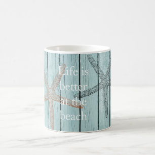 Beach Blue Faux Wood Starfish Kaffemugg