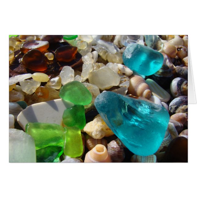 Beach Blue Grönt Sea Glass Agate Sten Snäcka Hälsningskort (Framsidan Horizontal)