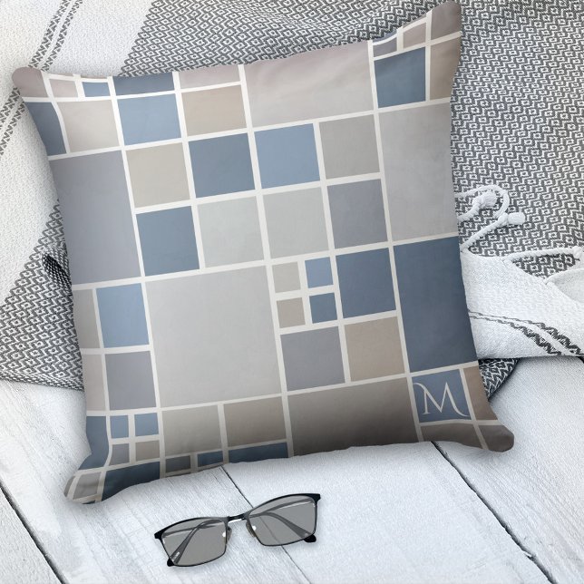 Beach Blue Monogram Geometric Mönster Pillow Kudde (Skapare uppladdad)