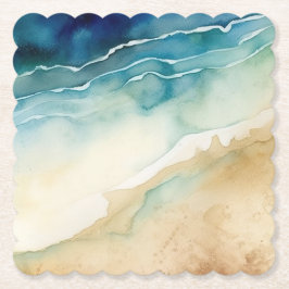 Beach Blue Ocean Sand Bröllop Underlägg Papper