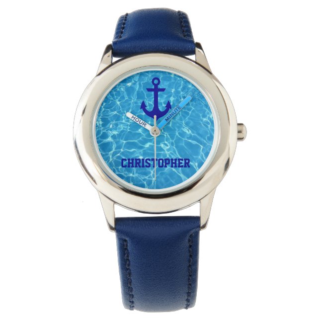 Beach Blue Sea Boat Crew, vatten, klockblått farty Armbandsur (Framsida)