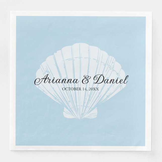 Beach Blue Seashell Bröllop Napkins Pappersservett (Framsida)