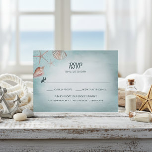 Beach Blue Seashells Meal Choal Bröllop OSA Kort