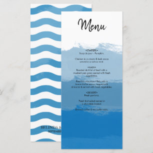 Beach Blue Watercolor Bröllop Meny