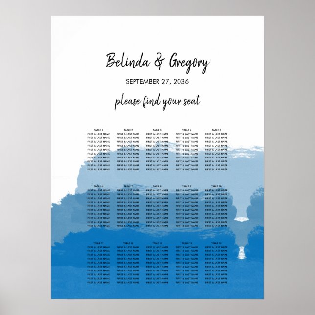 Beach Blue Watercolor Bröllop-sätesdiagram Poster (Framsidan)