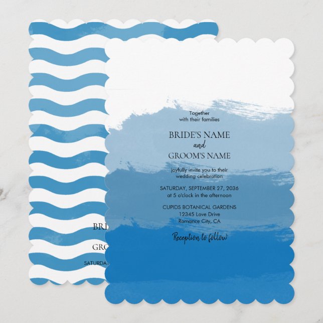 Beach Blue Watercolor Wedding-inbjudningar Inbjudningar (Fram/baksida)