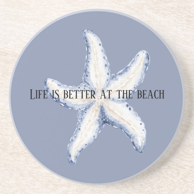 Beach Blue White Starfish Quote Underlägg (Framsidan)