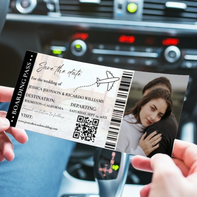 Beach Boarding pass bröllop spara datum biljett Inbjudningar (Skapare uppladdad)