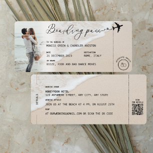 BEACH Boarding Pass Destinationsbröllop QR-kod Inbjudningar