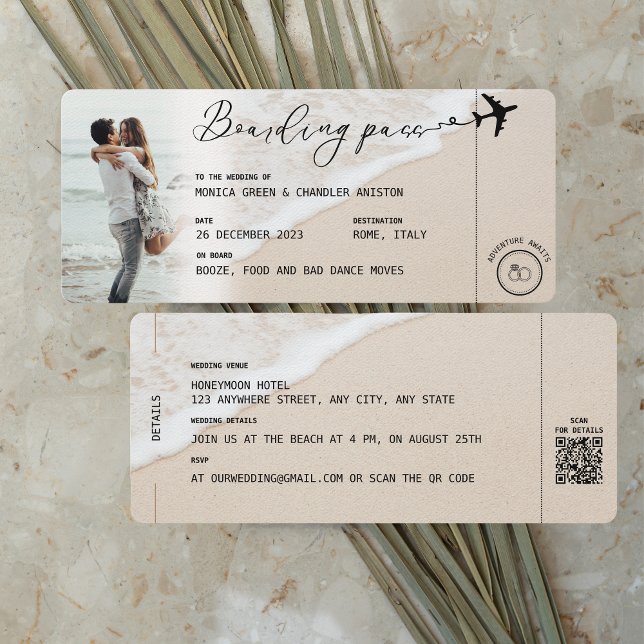 BEACH Boarding Pass Destinationsbröllop QR-kod Inbjudningar (Skapare uppladdad)